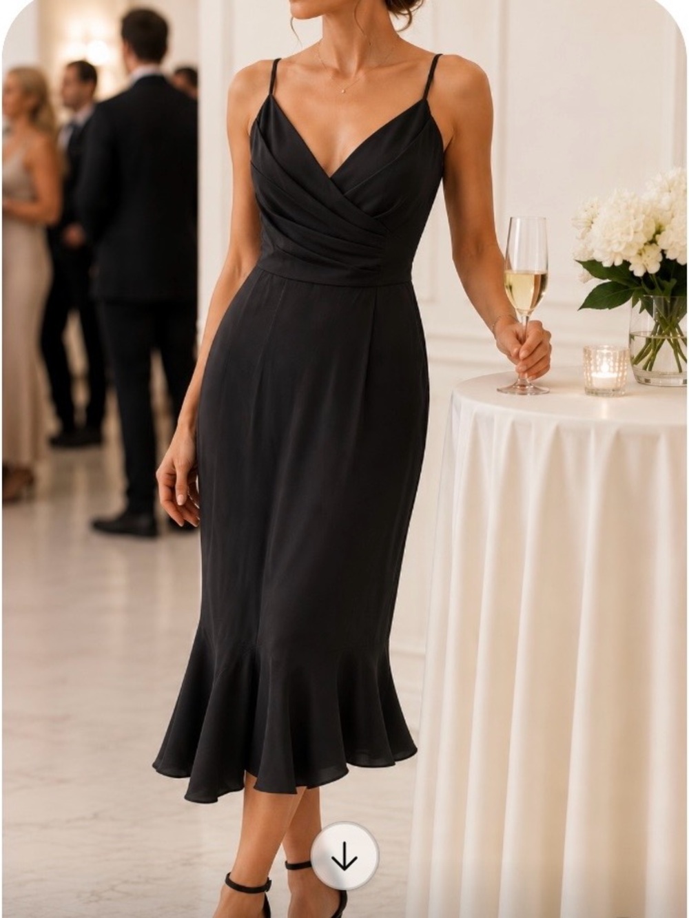 Gianni Bini Sz 4 Black Cocktail Dress Asymetrical Ruffle Hem Tucked Bodice